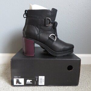 NIB Sorel Womens Margo Lace Bootie Size 7 Black Leather Lace-Up
